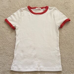 Doen White Tee with Red Ringer Trim - Kids